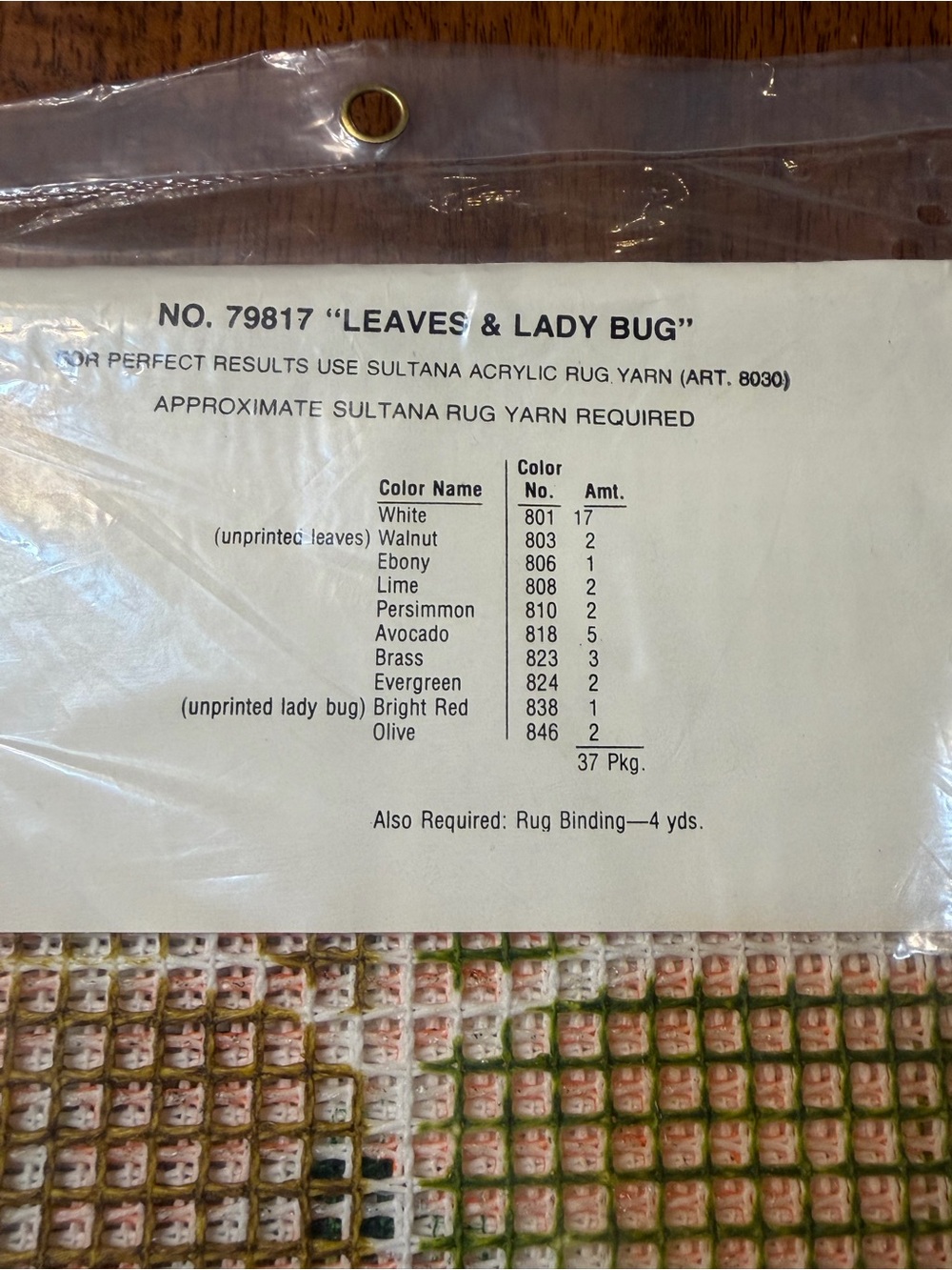 "Sultana vintage Leaves & Ladybug" Latch Hook Rug or Wall Hanging - Picture 6 of 8